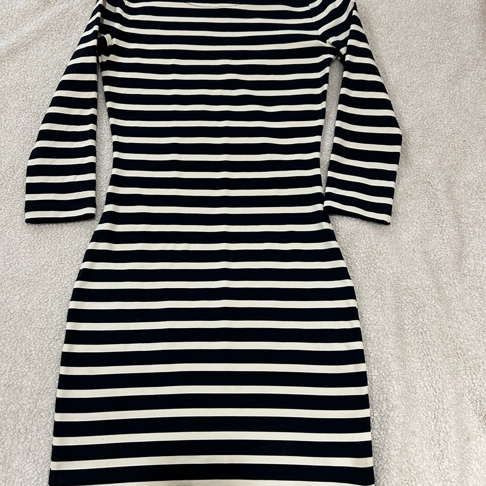 Vintage Jean Paul Gaultier Dress Soleil Fuzzi Small Black White Nautical Bodycon - Picture 4 of 5
